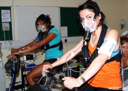 Dr Maryam Khosravi and Dr Sav Wijesingha taking part in Cardio-pulmonary exercise testing