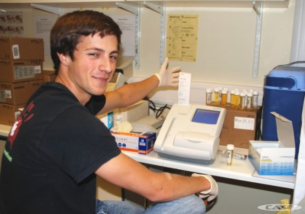 Steve Dauncey testing urine samples