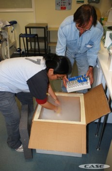 Preparing the dry ice for sample transport